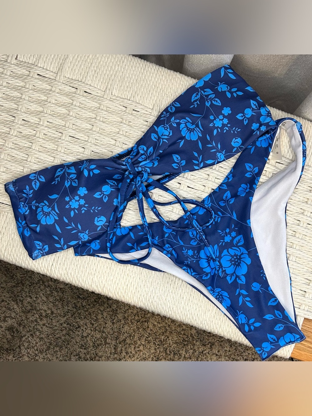Blue Floral Lace-Up Bikini Set
